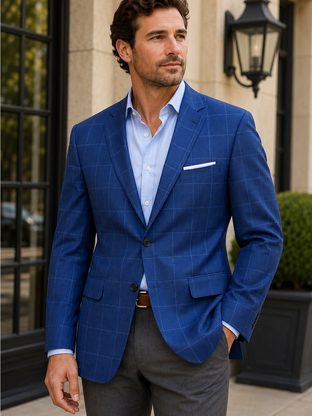 NWT Pronto Uomo Blue Blazer 46R Stretch 2-Button Classic Fit Men's Blazer